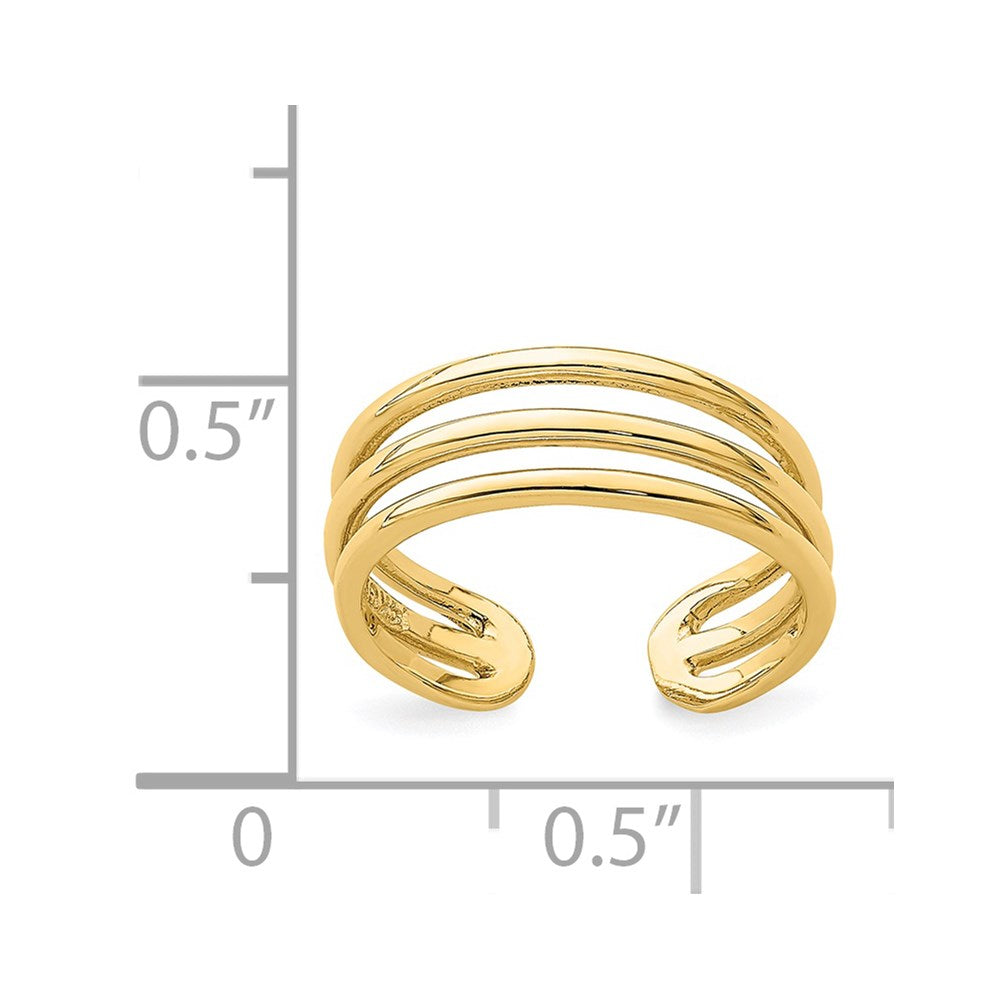 14K Gelbgold poliert Zehenring mit 3 Reihen