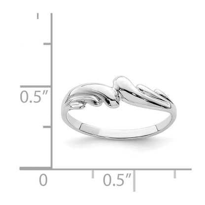 14K Weißgold Ring mit polierter Wellenstruktur