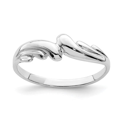 14K Weißgold Ring mit polierter Wellenstruktur