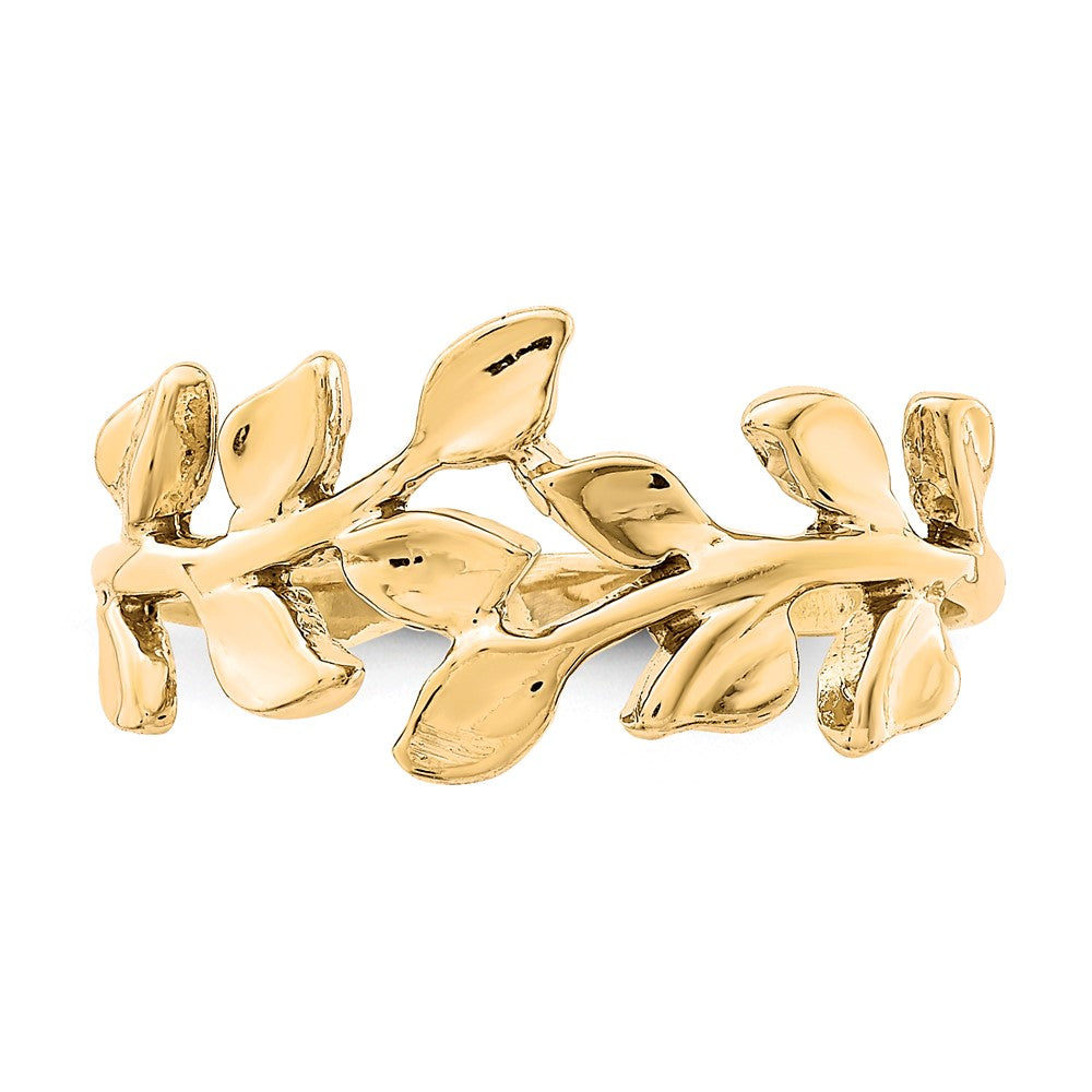 14K Gelbgold Ring mit poliertem Blattmotiv
