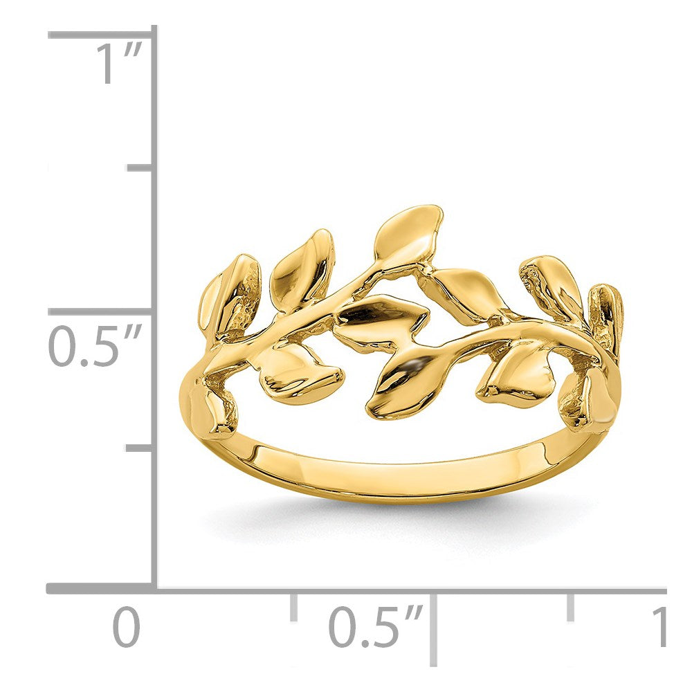 14K Gelbgold Ring mit poliertem Blattmotiv