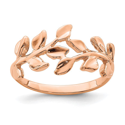 14K Roségold Ring mit Blattmotiv, poliert