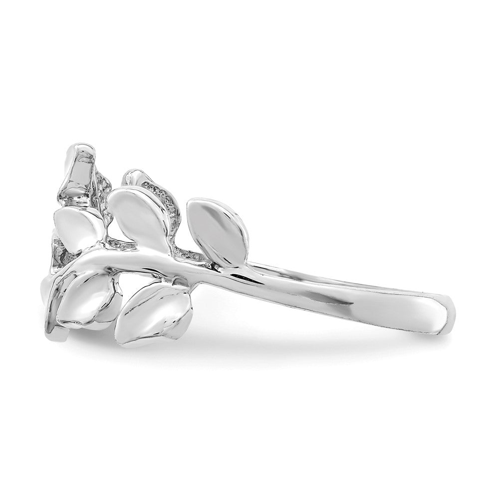 14K Weißgold Ring mit poliertem Blattmotiv