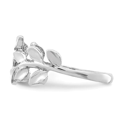 14K Weißgold Ring mit poliertem Blattmotiv