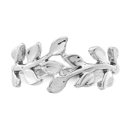 14K Weißgold Ring mit poliertem Blattmotiv