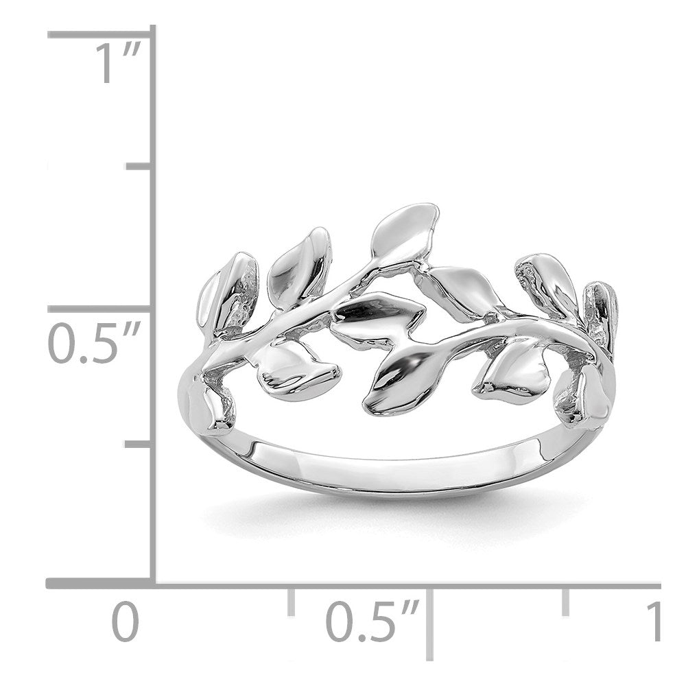 14K Weißgold Ring mit poliertem Blattmotiv