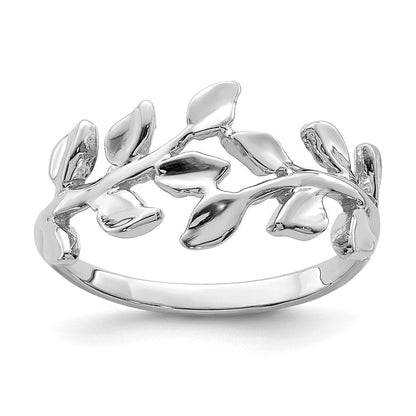 14K Weißgold Ring mit poliertem Blattmotiv