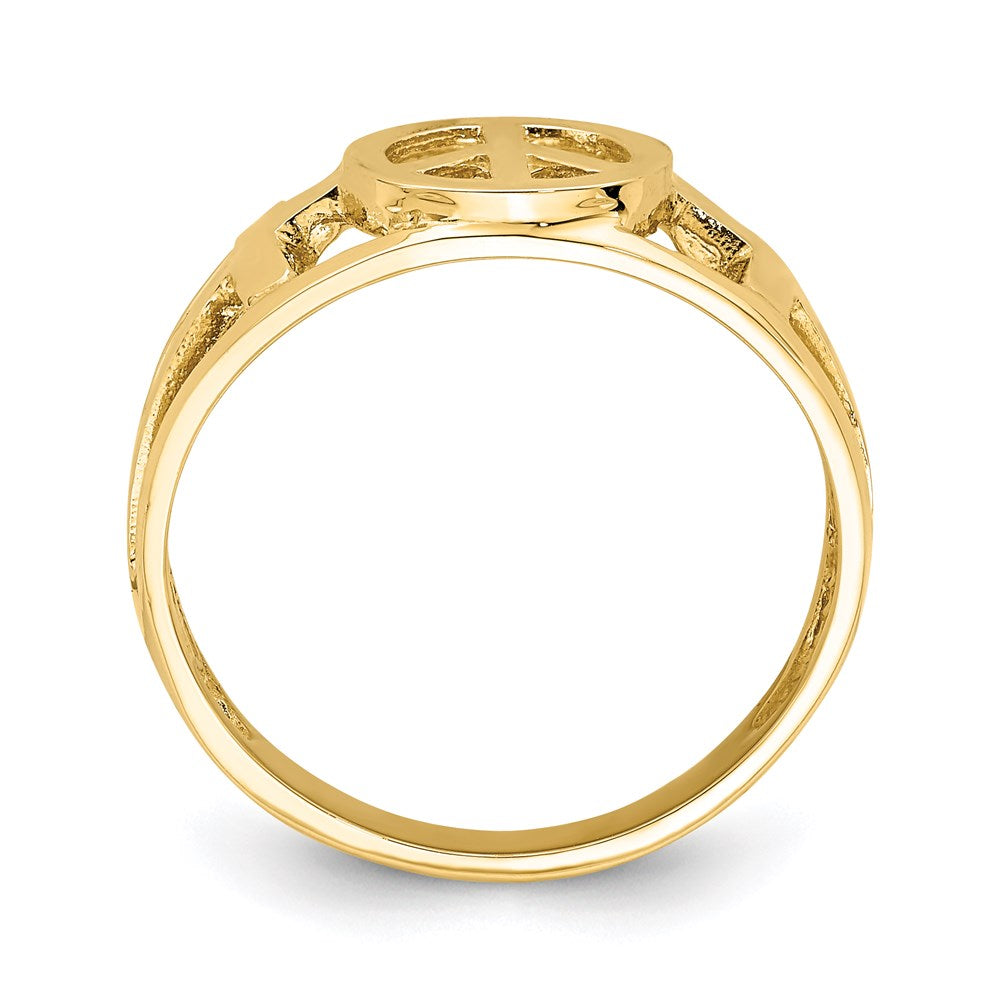 14K Gelbgold Ring mit Friedenszeichen und Kreuz, poliert
