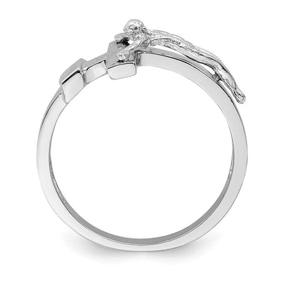 14K Weißgold Kruzifix-Ring mit INRI-Inschrift, poliert