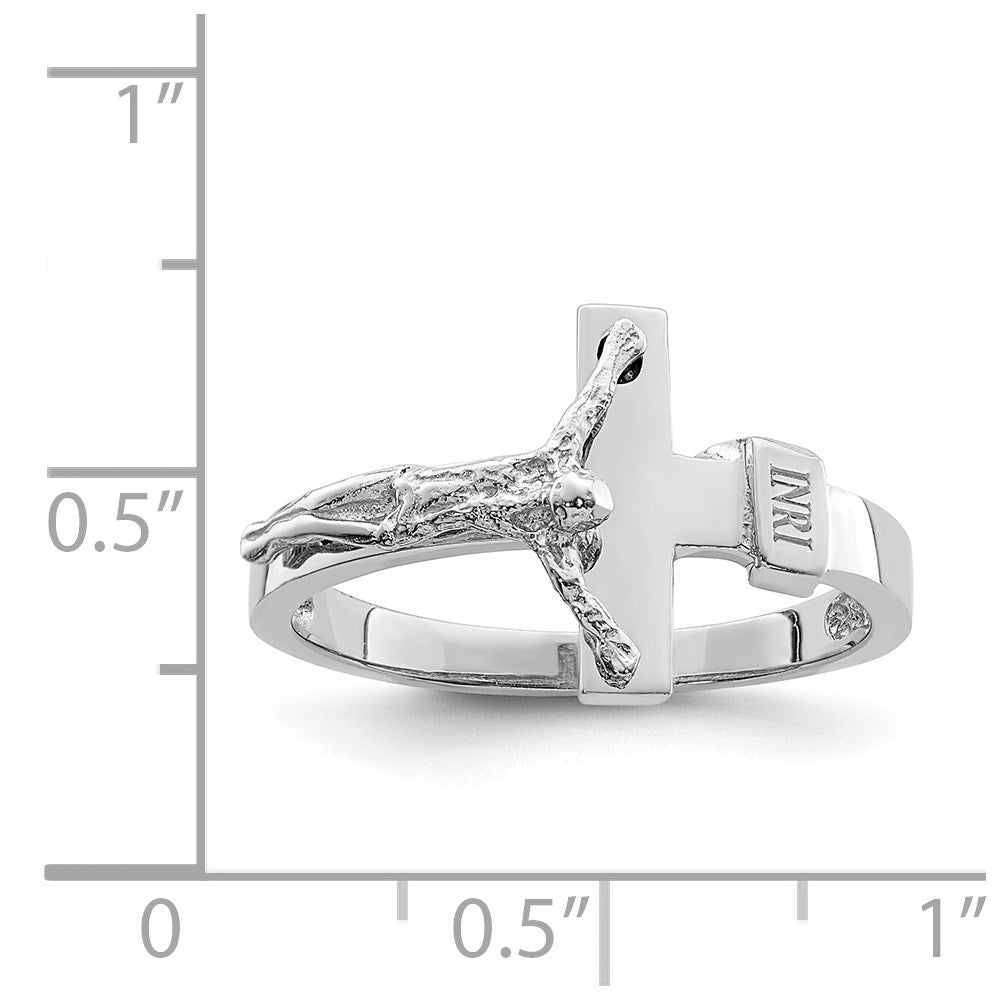 14K Weißgold Kruzifix-Ring mit INRI-Inschrift, poliert