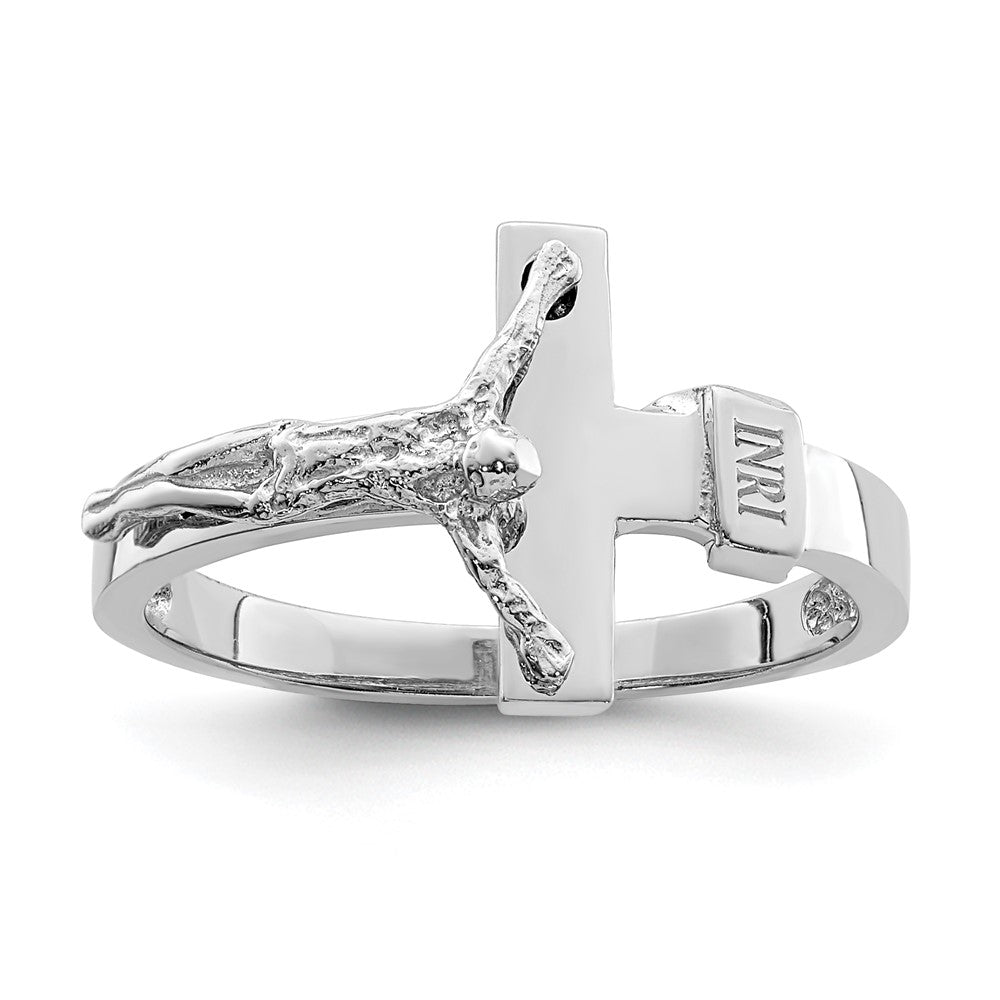 14K Weißgold Kruzifix-Ring mit INRI-Inschrift, poliert