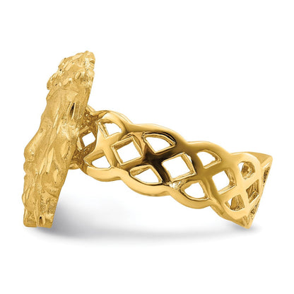 14K Gelbgold Ring „Jesuskopf" gebürstet & poliert, diamantiert