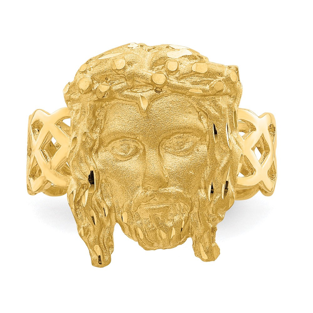 14K Gelbgold Ring „Jesuskopf" gebürstet & poliert, diamantiert