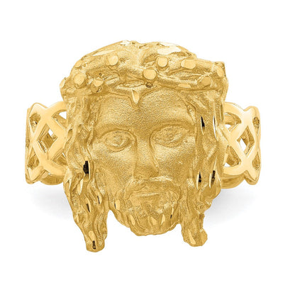 14K Gelbgold Ring „Jesuskopf" gebürstet & poliert, diamantiert