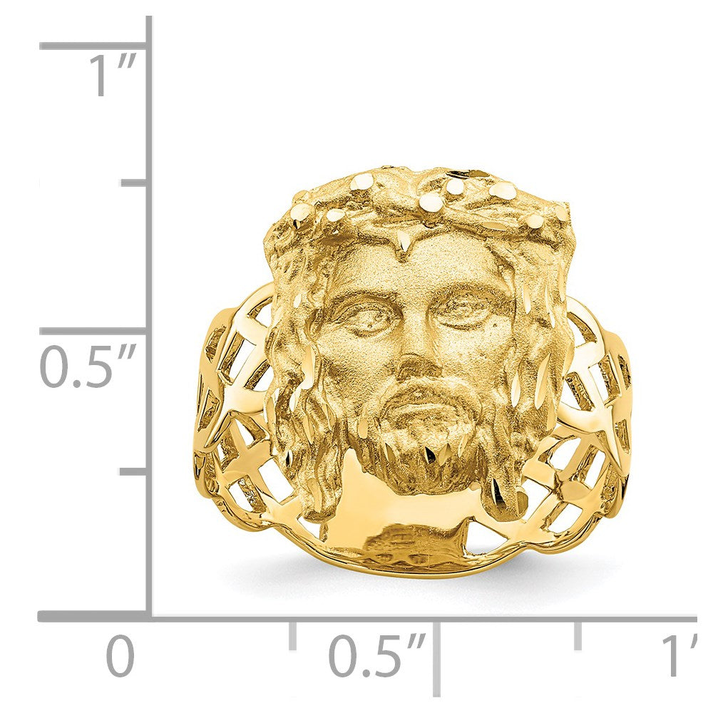 14K Gelbgold Ring „Jesuskopf" gebürstet & poliert, diamantiert