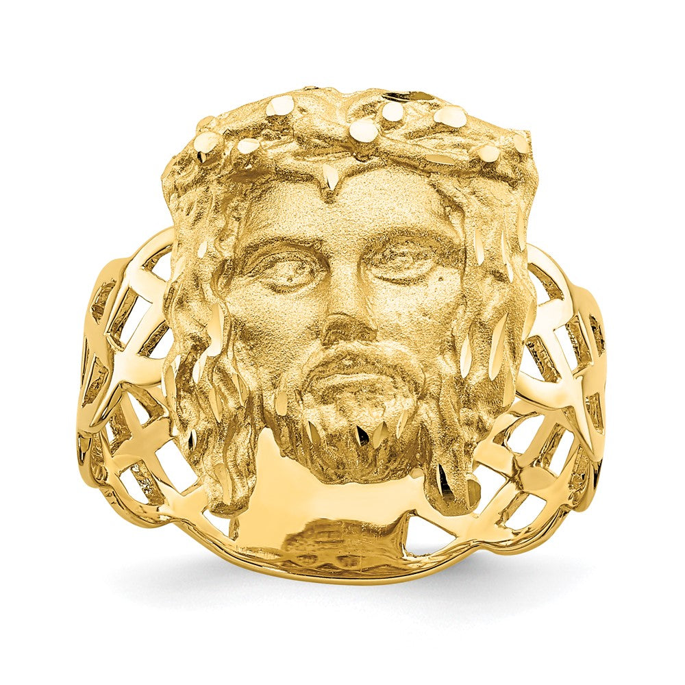14K Gelbgold Ring „Jesuskopf" gebürstet & poliert, diamantiert
