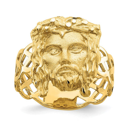 14K Gelbgold Ring „Jesuskopf" gebürstet & poliert, diamantiert