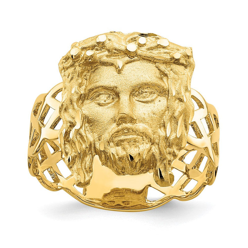14K Gelbgold Ring „Jesuskopf" gebürstet & poliert, diamantiert