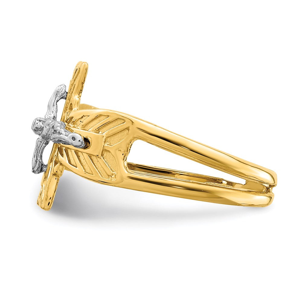 14K Bicolor-Gold Kruzifix-Ring, poliert
