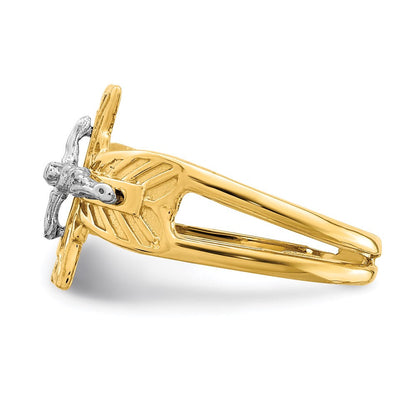 14K Bicolor-Gold Kruzifix-Ring, poliert