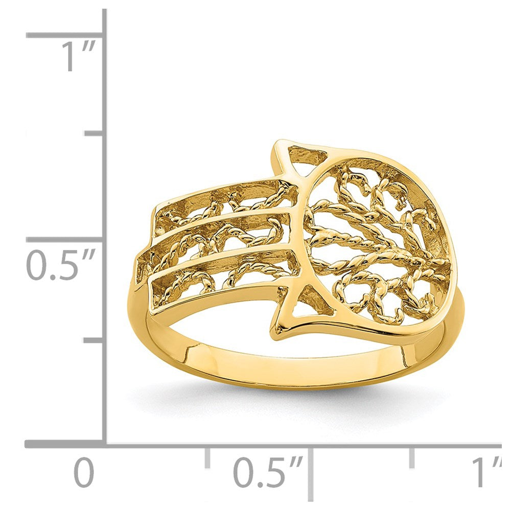14K Gelbgold Ring mit Hamsa-Motiv, poliert