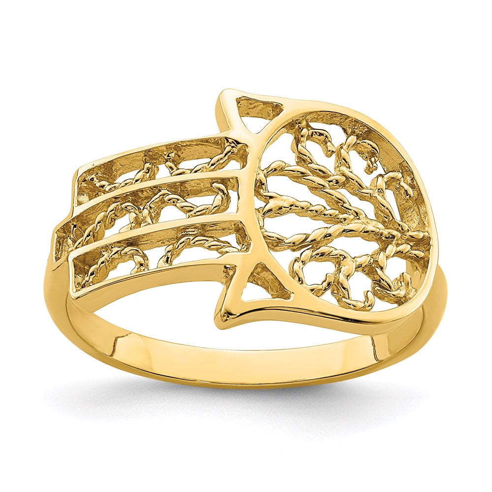14K Gelbgold Ring mit Hamsa-Motiv, poliert