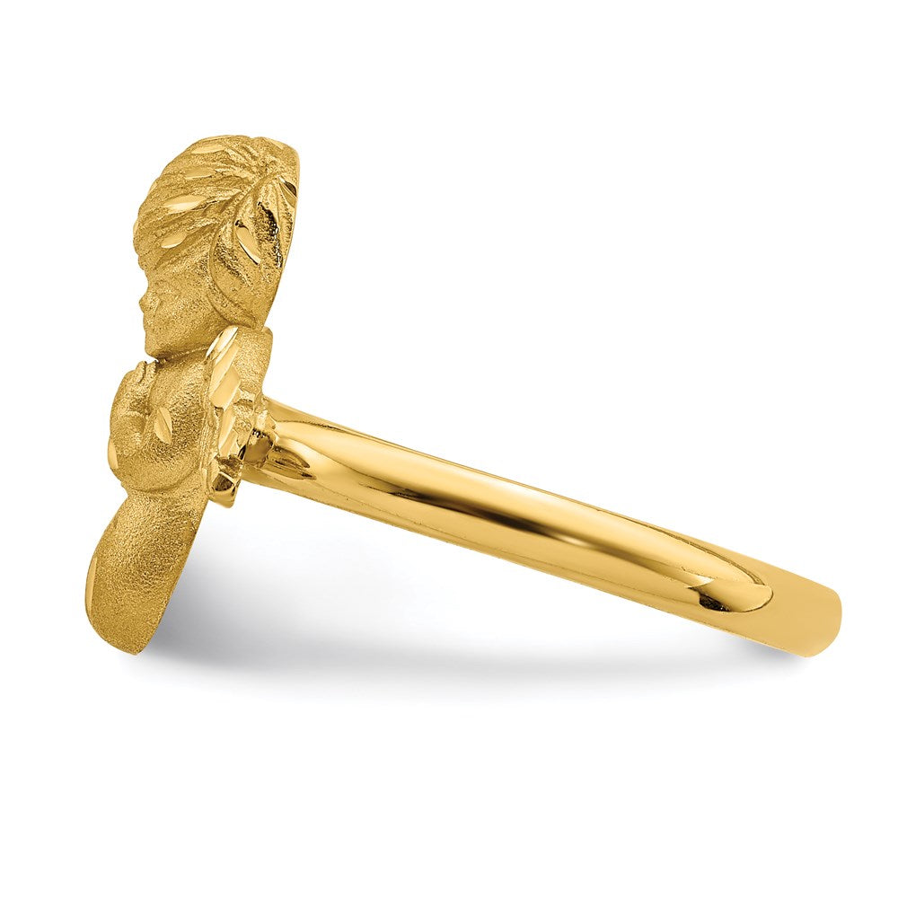 14K Gelbgold poliert & gebürstet diamantierter betender Engel Ring