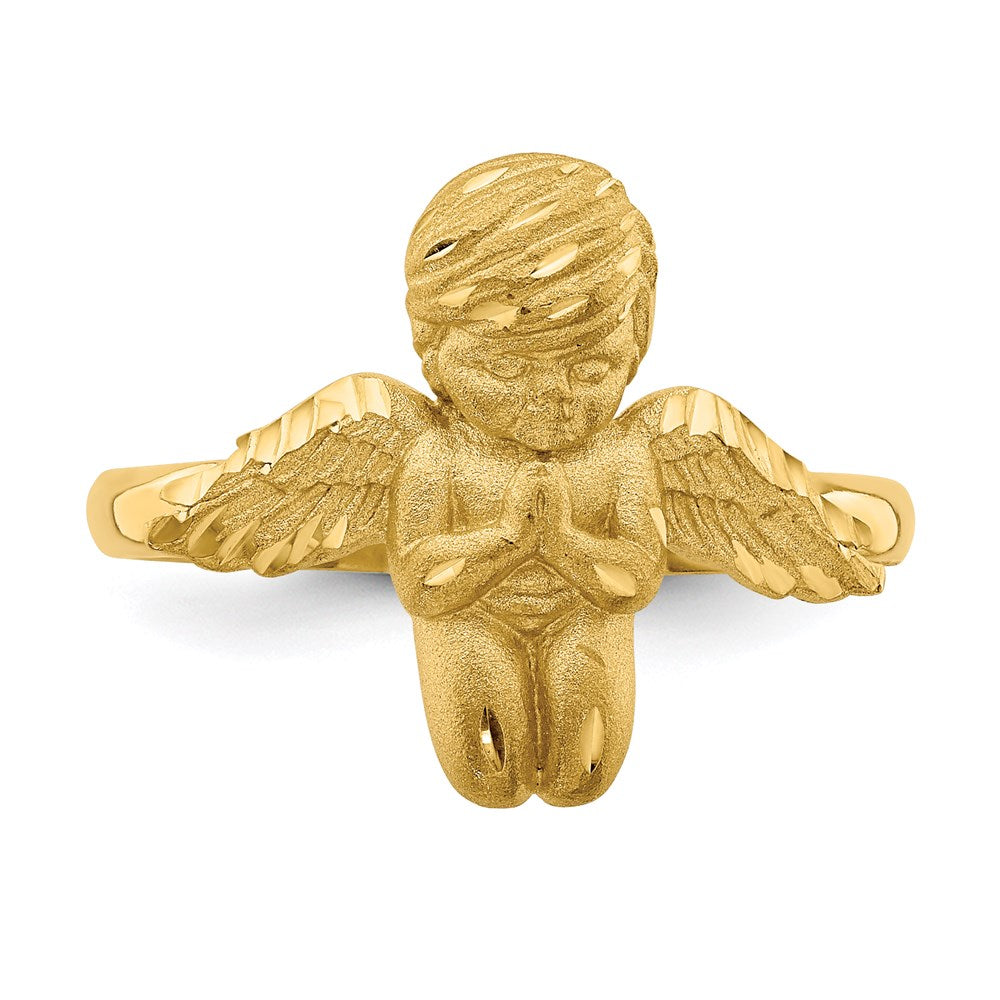 14K Gelbgold poliert & gebürstet diamantierter betender Engel Ring