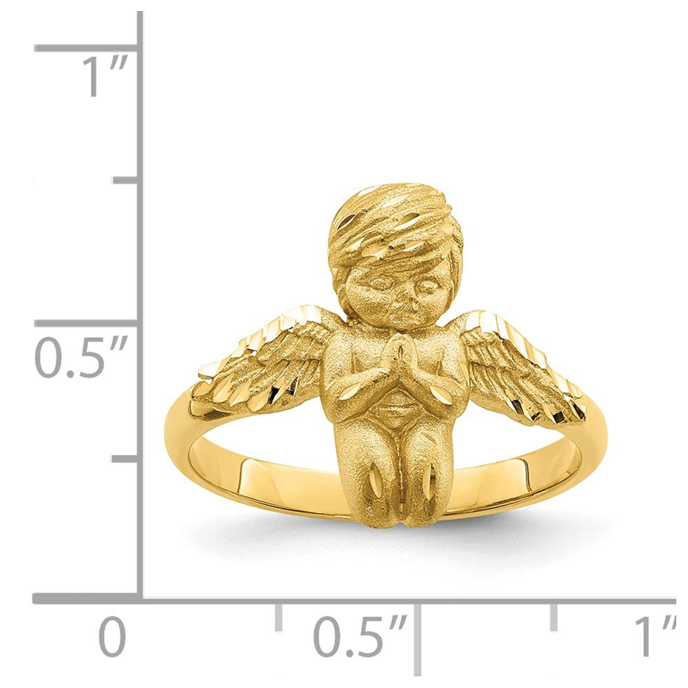 14K Gelbgold poliert & gebürstet diamantierter betender Engel Ring