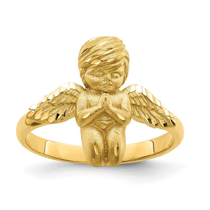 14K Gelbgold poliert & gebürstet diamantierter betender Engel Ring