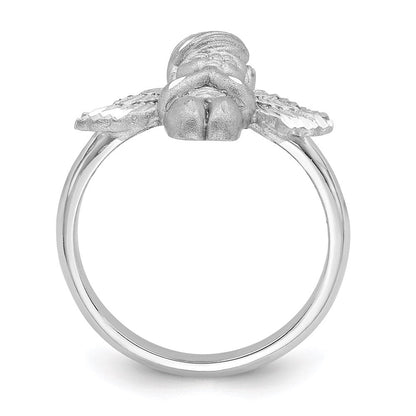 14K Weißgold Ring mit Engelsmotiv, poliert, gebürstet und diamantiert