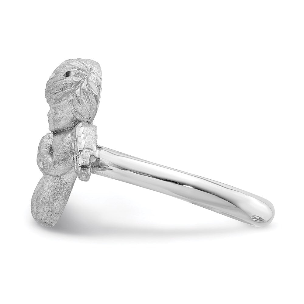 14K Weißgold Ring mit Engelsmotiv, poliert, gebürstet und diamantiert
