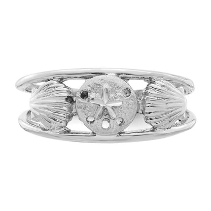 14K Weißgold Ring mit gebürsteter und polierter Meereswelt-Motiv-Gestaltung