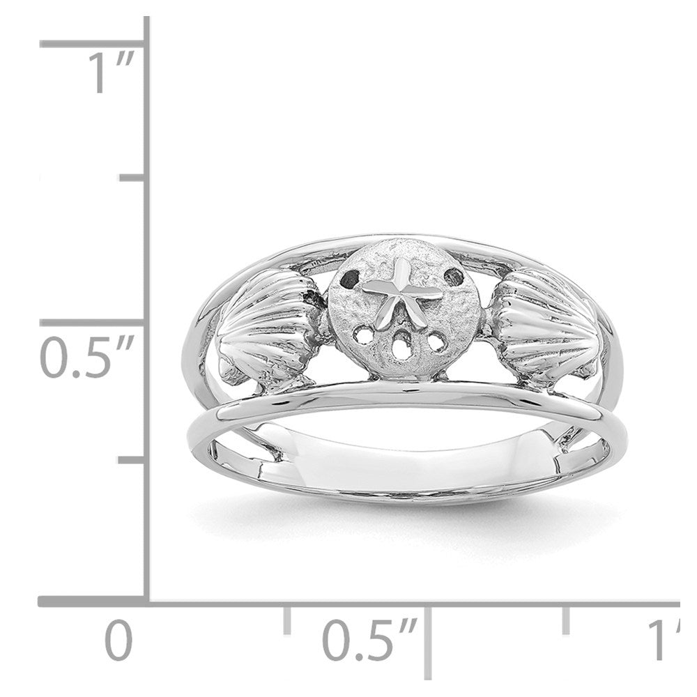 14K Weißgold Ring mit gebürsteter und polierter Meereswelt-Motiv-Gestaltung