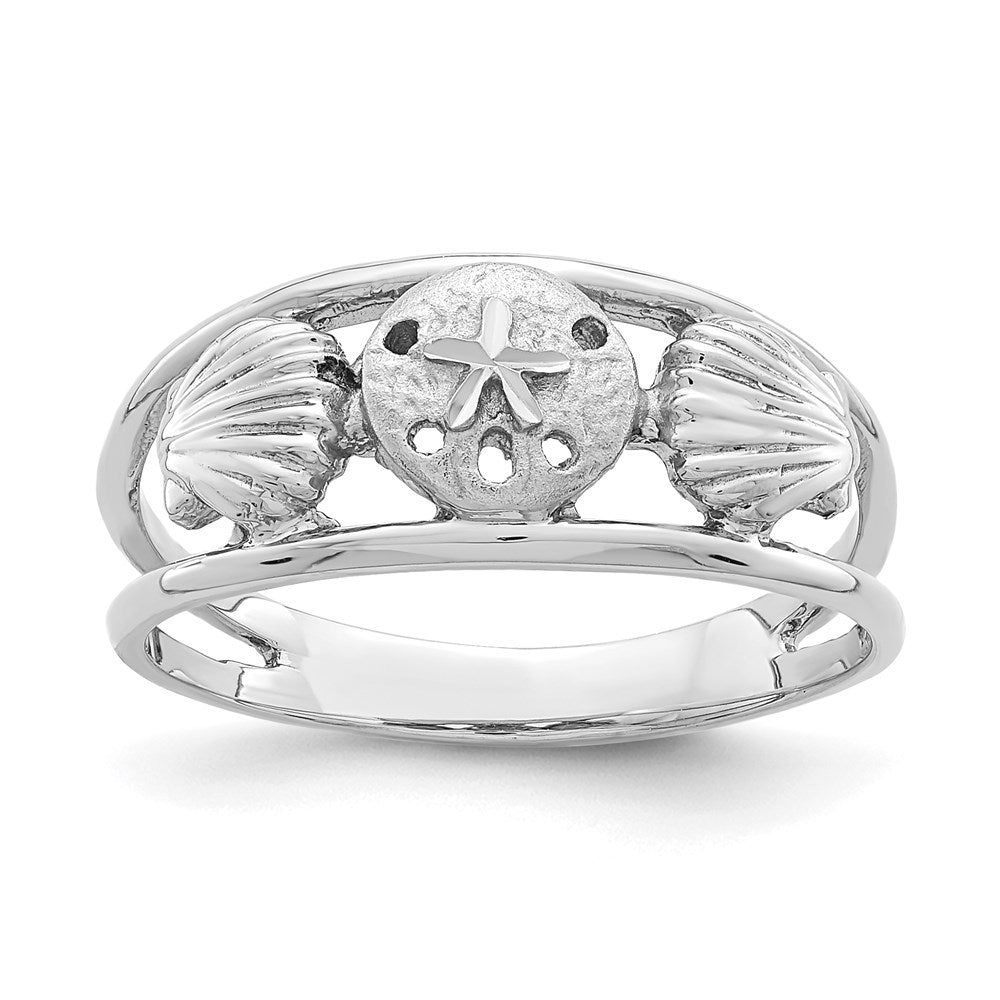 14K Weißgold Ring mit gebürsteter und polierter Meereswelt-Motiv-Gestaltung