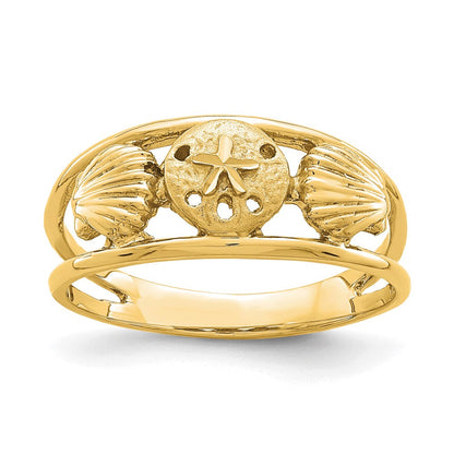 14K Gelbgold Ring mit gebürsteter und polierter Meereswelt-Optik