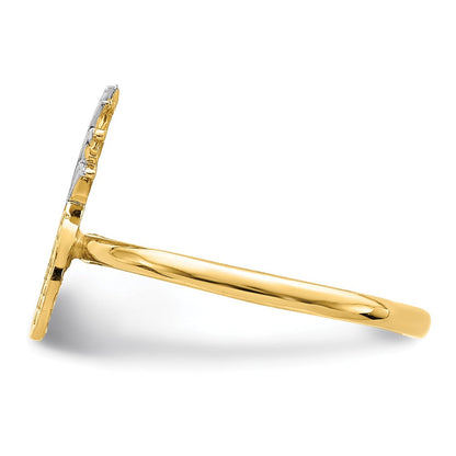 14K Gelbgold und Weißrhodium Polierter Ananas-Ring