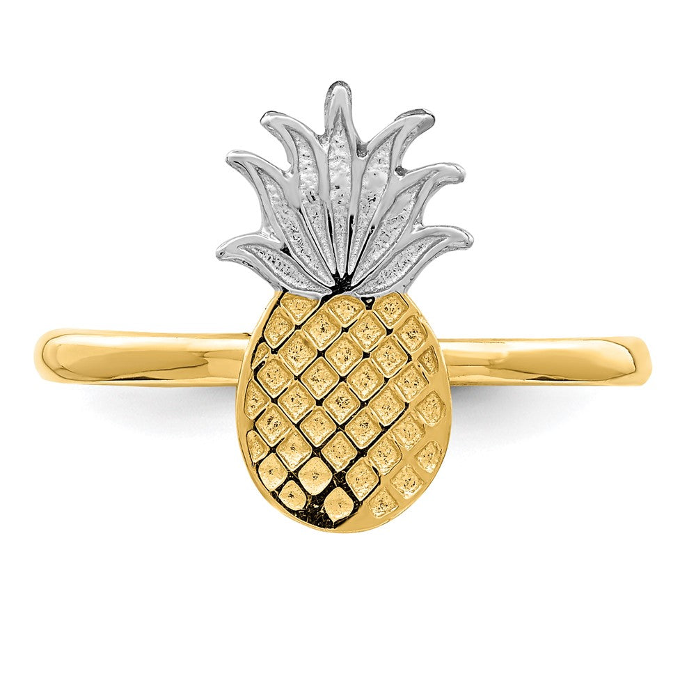 14K Gelbgold und Weißrhodium Polierter Ananas-Ring