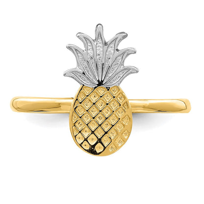 14K Gelbgold und Weißrhodium Polierter Ananas-Ring