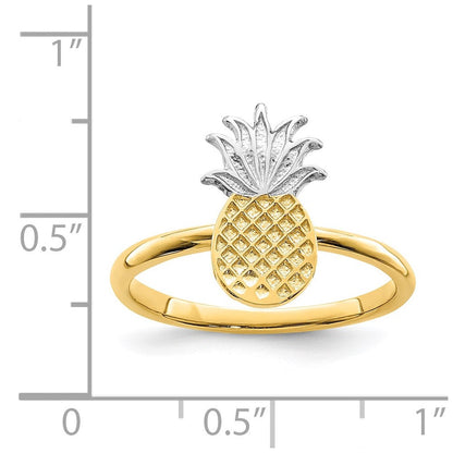14K Gelbgold und Weißrhodium Polierter Ananas-Ring