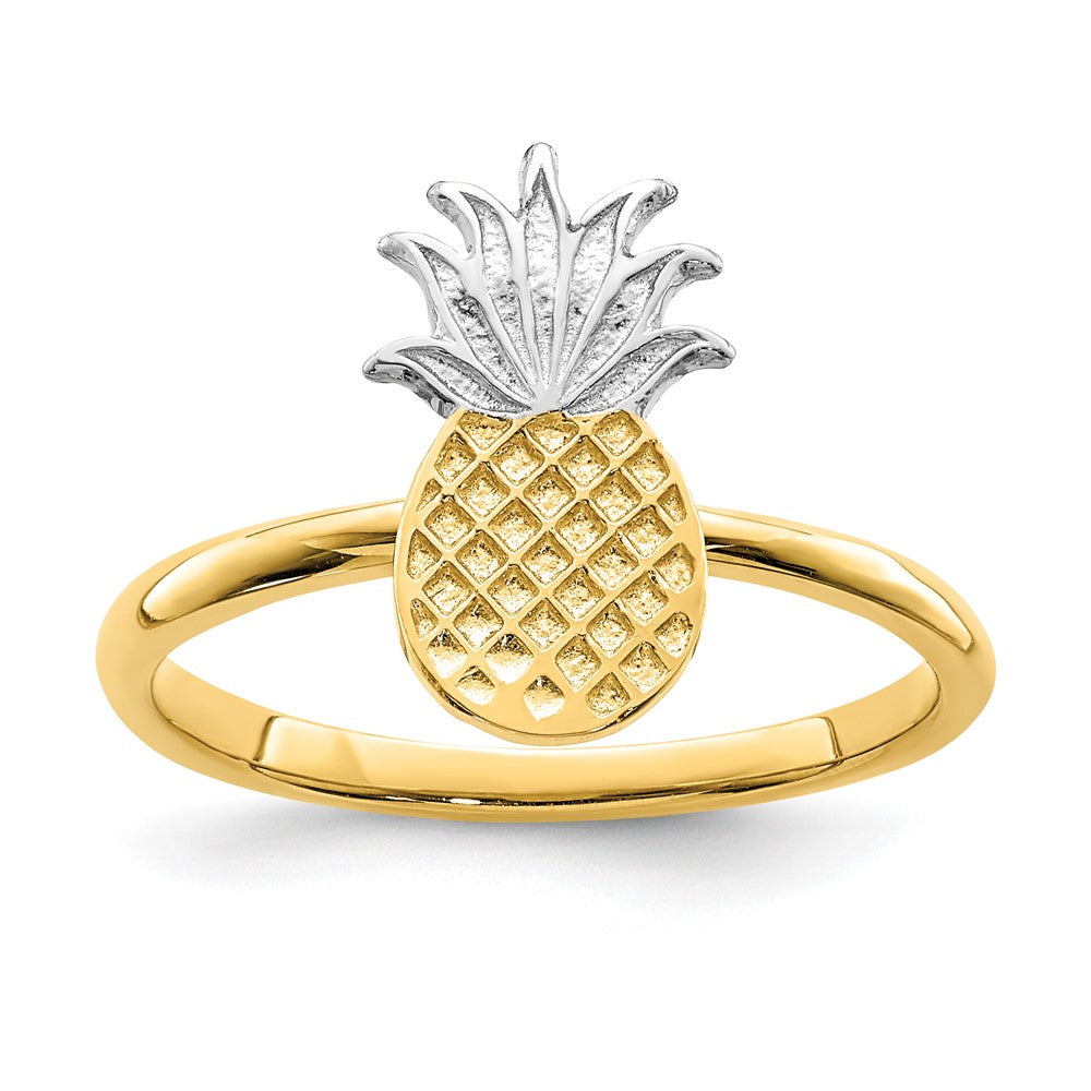 14K Gelbgold und Weißrhodium Polierter Ananas-Ring