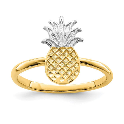 14K Gelbgold und Weißrhodium Polierter Ananas-Ring
