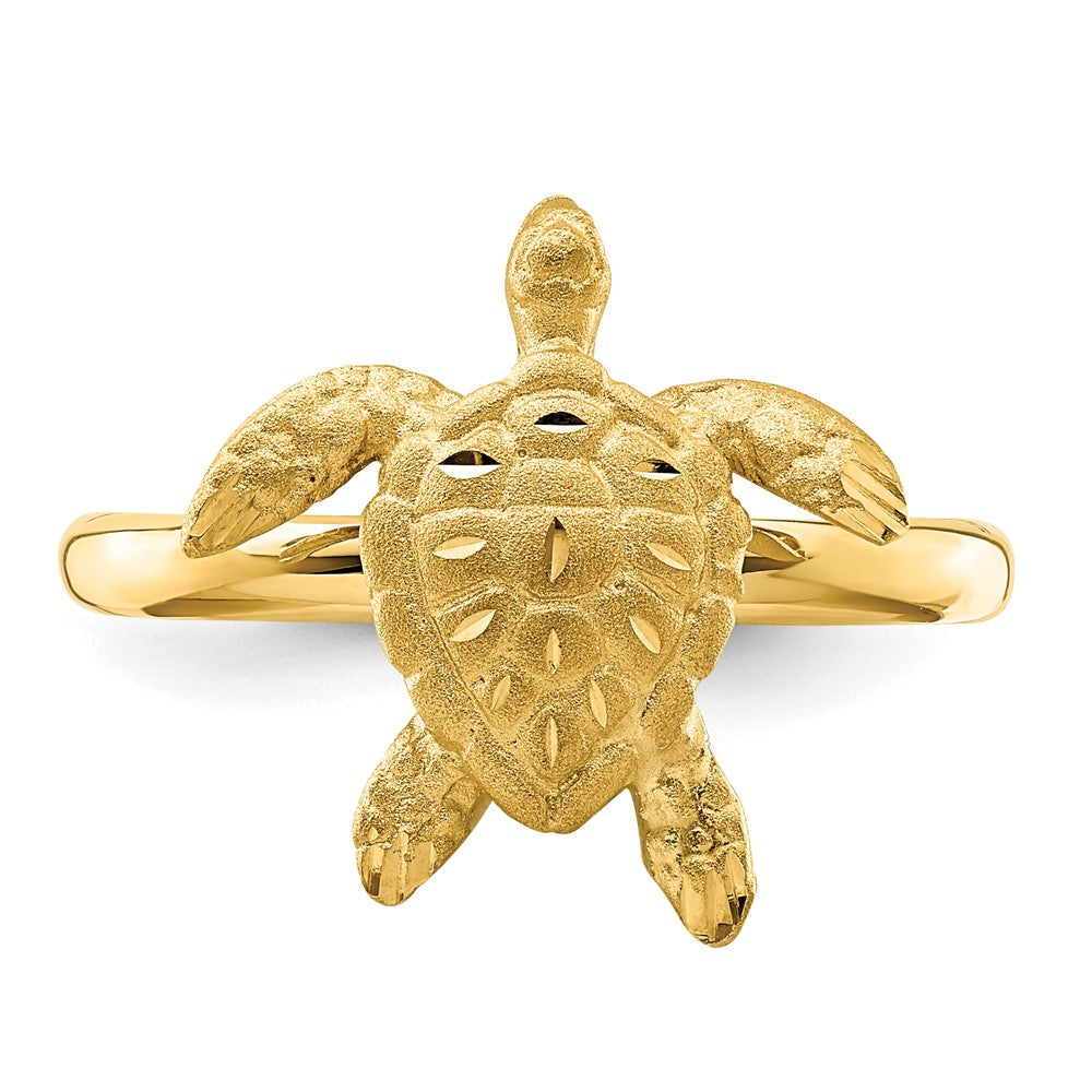 14K Gelbgold Ring mit gebürsteter und polierter diamantierter Schildkröte