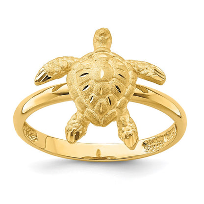 14K Gelbgold Ring mit gebürsteter und polierter diamantierter Schildkröte