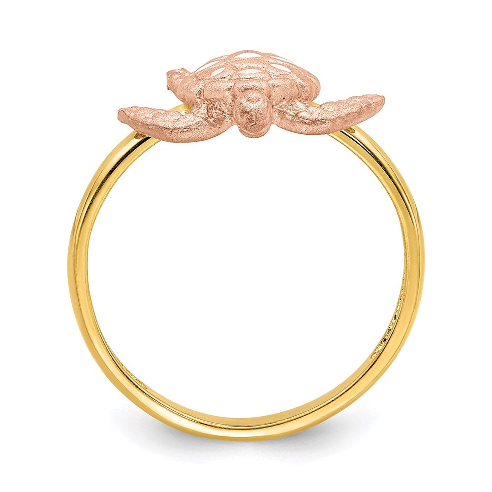 14K Bicolor-Gold Ring "Schildkröte" mit gebürsteter und polierter diamantierter Oberfläche