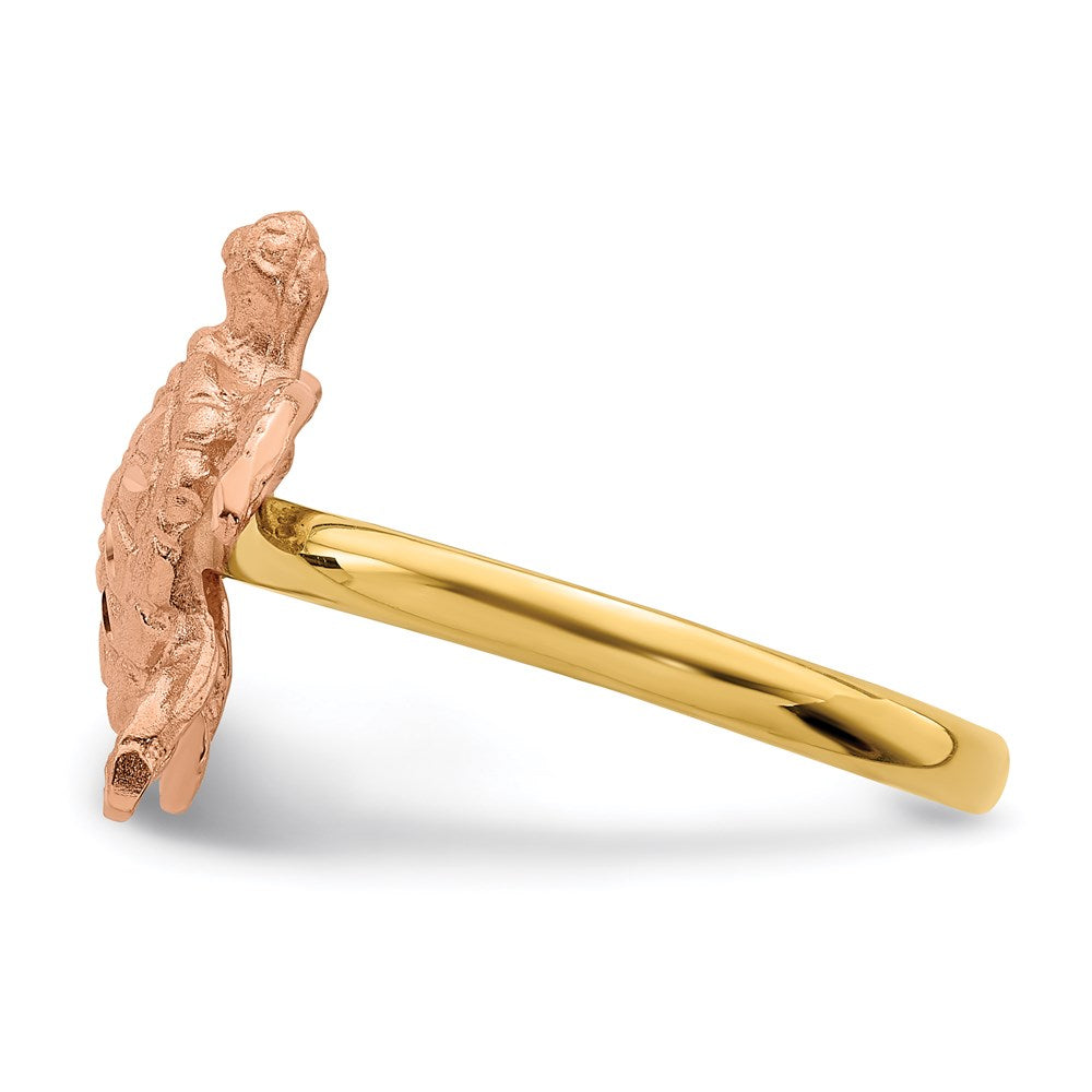 14K Bicolor-Gold Ring "Schildkröte" mit gebürsteter und polierter diamantierter Oberfläche