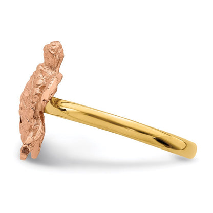 14K Bicolor-Gold Ring "Schildkröte" mit gebürsteter und polierter diamantierter Oberfläche