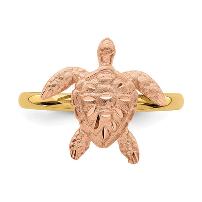 14K Bicolor-Gold Ring "Schildkröte" mit gebürsteter und polierter diamantierter Oberfläche