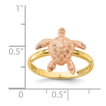 14K Bicolor-Gold Ring "Schildkröte" mit gebürsteter und polierter diamantierter Oberfläche
