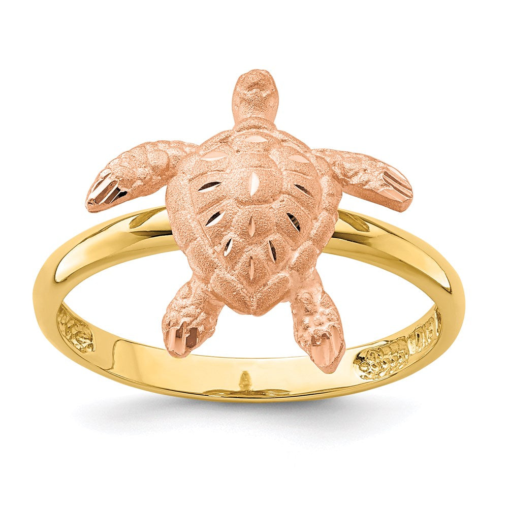 14K Bicolor-Gold Ring "Schildkröte" mit gebürsteter und polierter diamantierter Oberfläche